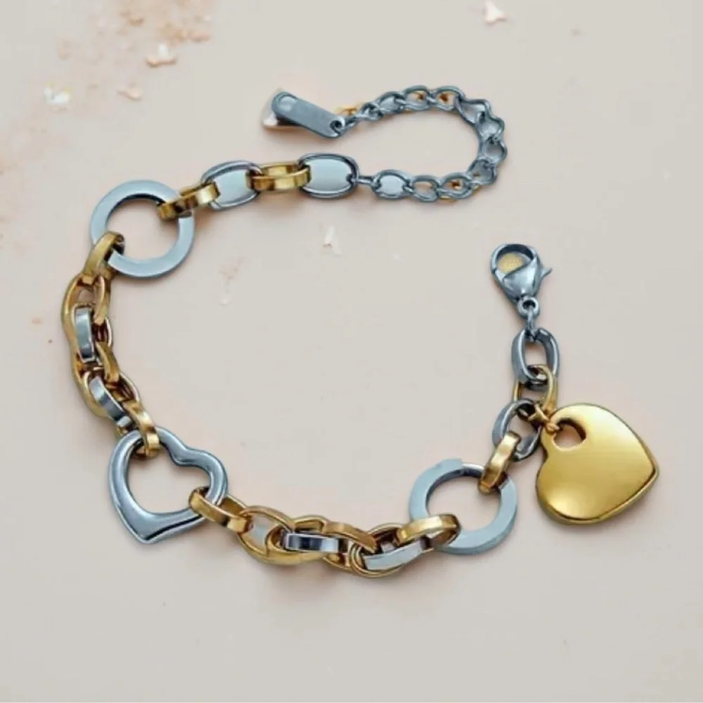 Two Tone Chain - Heart Charm Bracelets